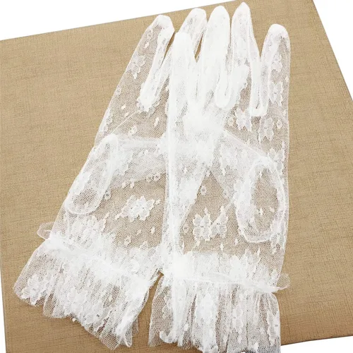Vista 4 de Ayliss Guantes de encaje para mujer, guantes cortos de boda, elegantes guantes florales de novia de los años 20, ópera, baile, fiesta de té, cosplay