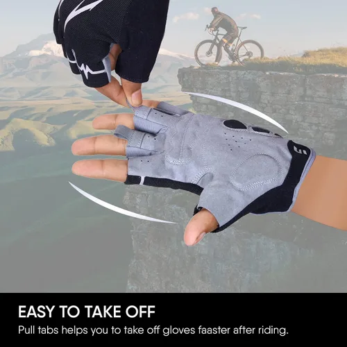 Vista 2 de SAWANS Guantes de ciclismo de medio dedo, guantes de ciclismo de montaña de carretera, antideslizantes, amortiguadores, acolchados, transpirables