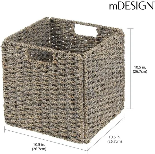 Vista 4 de mDesign Seagrass - Organizador de cestas tejidas con asas, almacenamiento para dormitorio, oficina, sala de estar, baño, perfecto