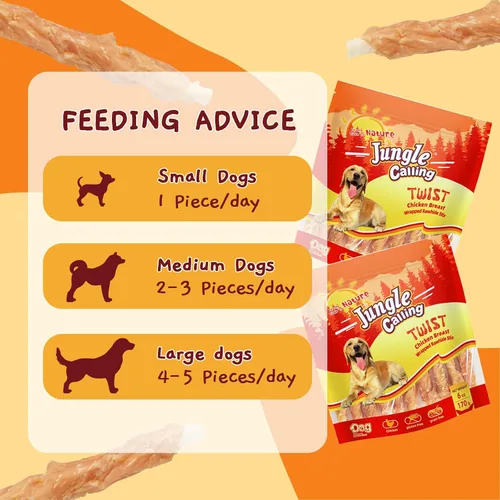 Vista 9 de Jungle Calling Golosinas para perros, palitos de cuero crudo envueltos en pollo para perros, deliciosas y nutritivas golosinas de recompensa