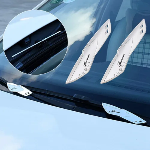 Vista 6 de 1 Par Soporte de Limpiaparabrisas de Coche Spoiler de Aleta de Escobilla de Limpiaparabrisas Tabletas de Presión, Todo Plateado