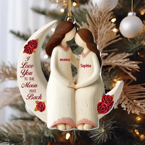 Vista 8 de Abuela y Nieto Moon Loves - Adornos Acrílicos Personalizados de 1 Capa - Te Amo Hasta la Luna y de Vuelta - Adorno Adornos Navideños 2025