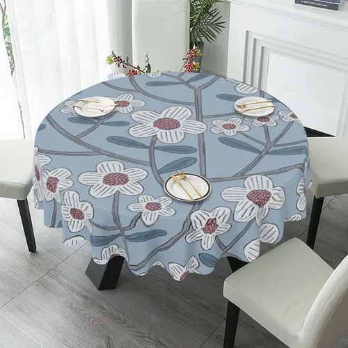 Vista 4 de Blue Floral Round Tablecloth Table Cloth Decor Washable Table Cover with Wrinkle Resistant for Home Kitchen Dining Room Picnic Camping Party Holiday