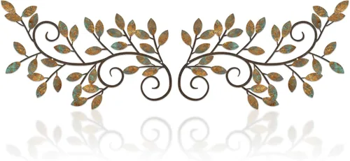 Vista 10 de ESTART 2 piezas de hojas de árbol de metal decoración de pared de hoja de olivo de vid, arte de pared de hoja de olivo, esculturas de pergamino