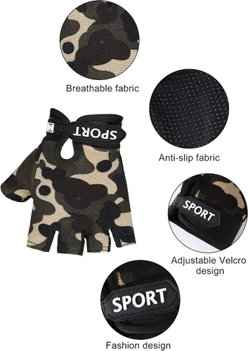 Vista 4 de 4 pares de guantes de ciclismo de medio dedo para niños, guantes deportivos antideslizantes para verano, deportes al aire libre, niños