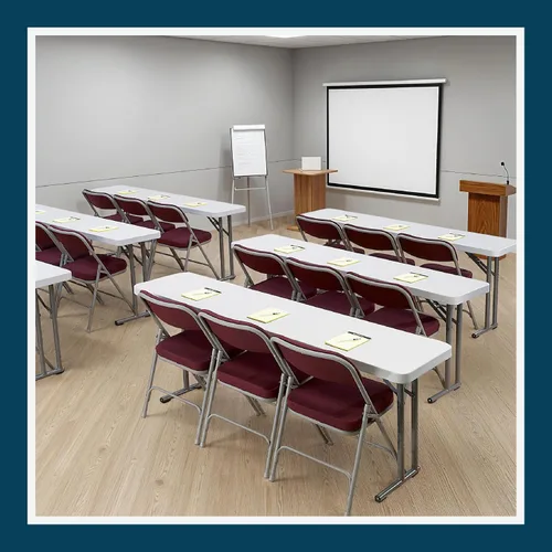 Vista 12 de OEF Furnishings OEFBT-SEM1872 Mesa plegable de seminario industrial de calidad comercial con parte superior gruesa moldeada por soplado y patas