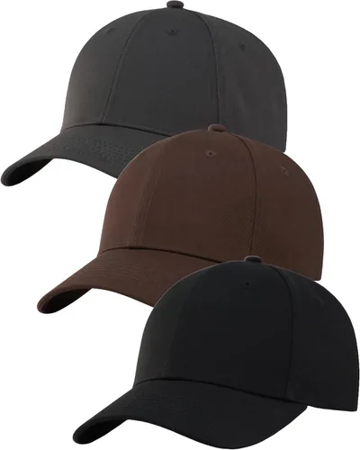 Vista 6 de Paquete de 3 gorras de béisbol de algodón liso con correa trasera, ajustables, de perfil bajo, para hombres y mujeres 3 Negro