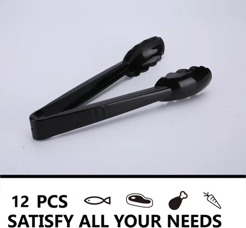 Vista 4 de Pinzas de plástico para cocina, juego de utensilios desechables, 12 piezas, pinzas de ensalada festoneadas de 9 pulgadas resistentes