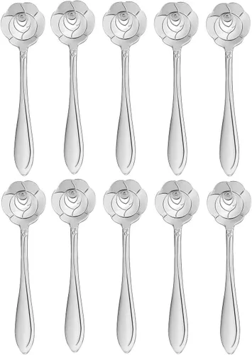 Vista 4 de Juego de 20 cucharas de café de flores de rosa de acero inoxidable, para postre, azúcar, helado, agitar, té, cucharas de batido para vajilla