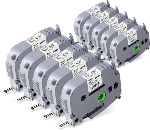 Vista 15 de Weemay Paquete de 4 cintas TZe-221 TZe221 compatibles con Brother TZ 0.354 in 0.35 cinta blanca laminada TZe TZ TZ221 TZ-221 3/8 etiqueta laminada