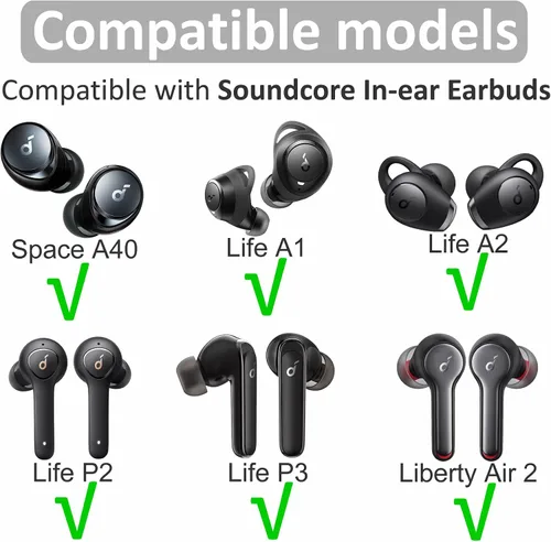 Vista 2 de Doble brida compatible con puntas de oído Soundcore Space A40, accesorios de silicona de repuesto para reducir el ruido, accesorios compatibles