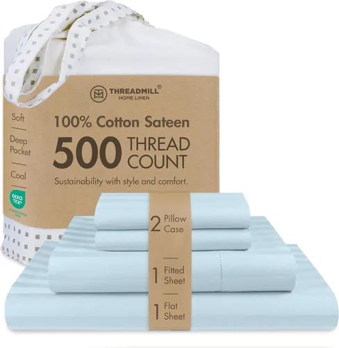 Vista 17 de Threadmill - Sábanas de algodón de lujo para hotel, tamaño King, 100% algodón, 500 hilos con bolsillo profundo, ajuste cómodo, suaves y frescas
