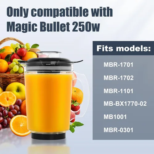 Vista 6 de Wadoy Vaso de repuesto para licuadora de 48 onzas compatible con Magic Bullet de 250 W, piezas de repuesto de plástico Tritan sin BPA, tapa a prueba