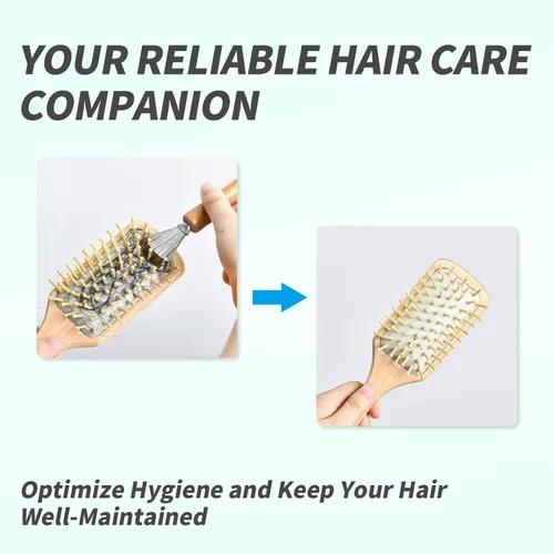 Vista 3 de Paquete de 2 cepillos limpiadores de pelo, cepillo de limpieza para cepillo de pelo, solución fácil de limpiar con rastrillo de metal, mango