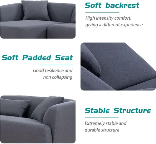 Vista 4 de Sofá modular de 102.36 pulgadas para sala de estar, sofá moderno en forma de L con patas de metal, sofás modulares de tela, para el hogar