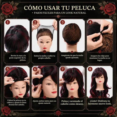 Vista 5 de Newcotte 11 piezas de disfraz de vampiro de Halloween rojo negro peluca