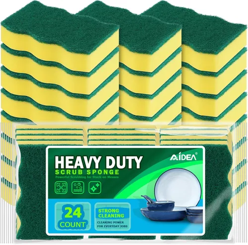 Vista 14 de AIDEA Esponjas de cocina, paquete de 24 esponjas de platos resistentes, esponja de limpieza para el hogar y la cocina, suministros de limpieza sin