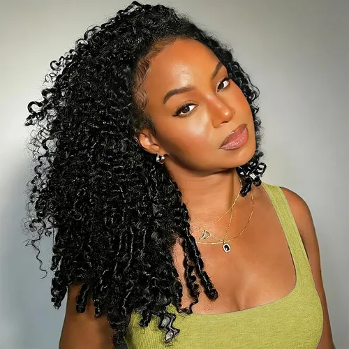 Vista 75 de Celiarita Peluca de cabello humano rizado birmano de 20 pulgadas, sin pegamento, pelucas de cabello humano rizado 3 en 1 para mujer, con cordón sin