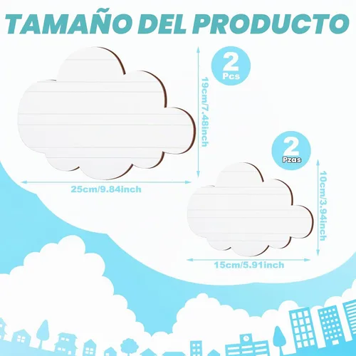 Vista 3 de Ferraycle 4 piezas de decoración de pared de madera de nube, nubes colgantes blancas extraíbles para guardería, dormitorio, sala de estar, 2