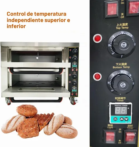 Vista 4 de Horno de pizza comercial Horno de pizza eléctrico móvil de doble cubierta Horno de pizza de acero inoxidable multiusos para restaurante con ruedas