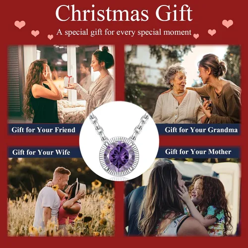 Vista 6 de Collar de plata de ley con piedra natal para mujer, delicado collar redondo con colgante de circonita cúbica, joyería solitaria, regalo