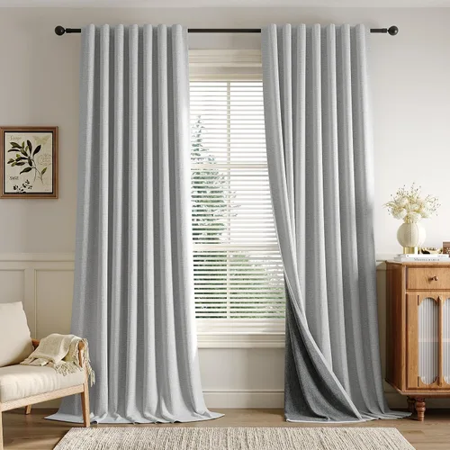 Vista 23 de Rinwoc - Cortinas 100% opacas para dormitorio, con aislamiento térmico, cortinas de 63 pulgadas de largo, juego de 2 paneles, textura de lino