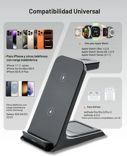 Vista 6 de Eazpower Cargador inalámbrico para fundas gruesas de 0.394 in/Otterbox/resistente, base de carga 3 en 1 para iPhone 17 16 15 14 Pro Max, estación