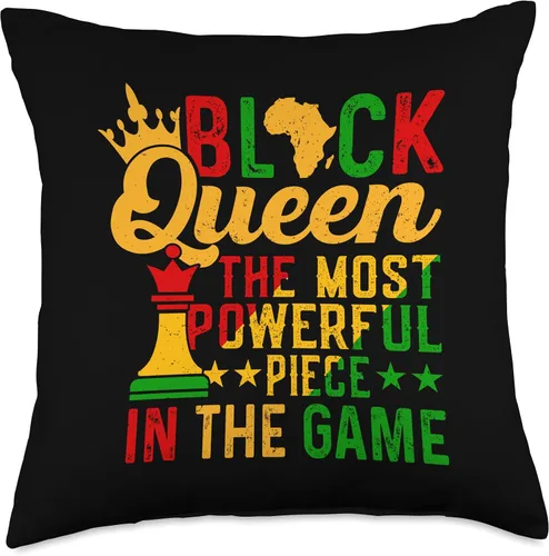 Vista 4 de Black Queen The Most Powerful Piece The Game Black History Throw Pillow