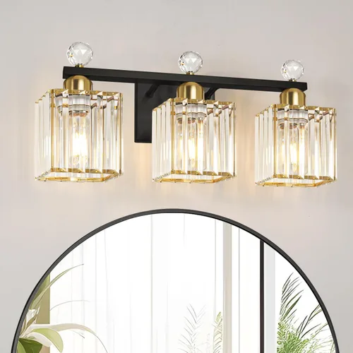 Vista 15 de Lxybcce Moderna lámpara de tocador de baño de cristal, 14 pulgadas, 2 luces, accesorios de luz negra sobre el espejo, fácil instalación e