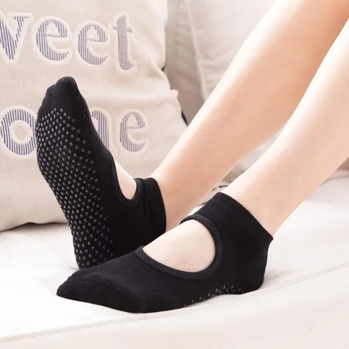 Vista 2 de Cooque - Calcetines de yoga antideslizantes para pilates con puños para mujer