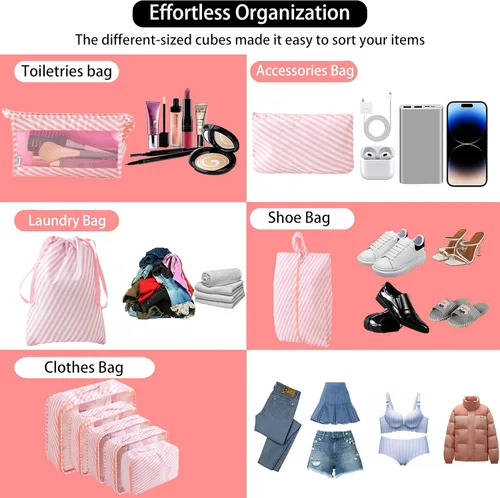 Vista 2 de Cubos de embalaje de compresión para viajes, artículos esenciales ligeros de viaje para vacaciones, accesorios de viaje para maleta, organizador