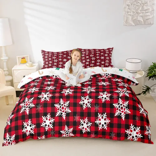 Vista 26 de Feelyou Juego de ropa de cama de Navidad gris para niños, tamaño individual, funda de edredón enana de Navidad para niños, niñas, adolescentes