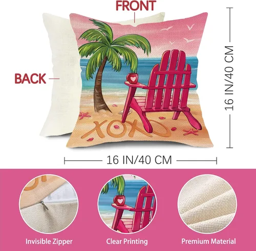 Vista 2 de Juego de 4 fundas de almohada decorativas para el día de San Valentín, playa, de 16 x 16 pulgadas, para silla de camión costera, con corazones