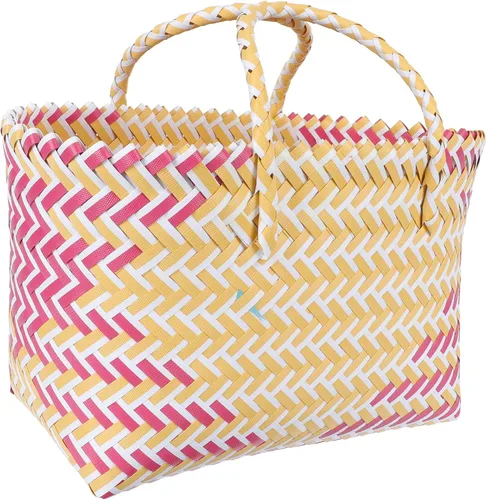 Vista 11 de Cabilock Cesta organizadora de tejido reutilizable, bolsa de compras de comestibles, bolsa de paja tejida con asa, cesta de compras portátil, bolsa