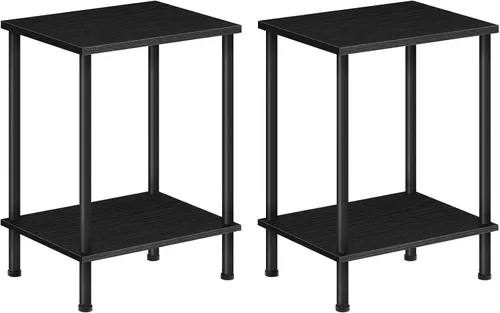 Vista 16 de HOOBRO Mesa auxiliar, mesa auxiliar pequeña, mesita de noche con estantes de almacenamiento de 2 capas, mesa de sofá para espacios pequeños, sala