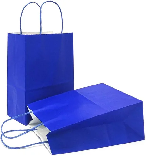 Vista 20 de AZOWA Bolsas de regalo mini de papel kraft con asas (Azul claro, 4x2.4x6, 25 piezas) Blue Color, Kraft Paper, Mini Size, 25 Pieces, Party Bags