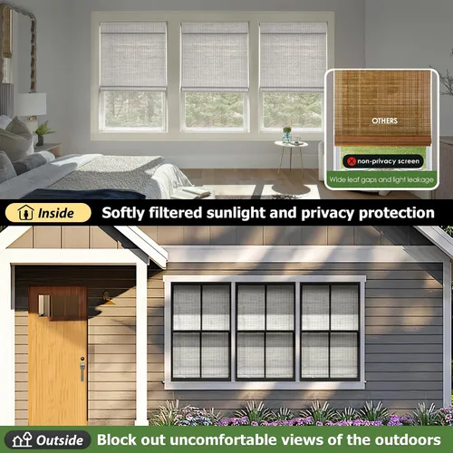 Vista 2 de LazBlinds Persianas romanas de bambú sin cordones, persianas de privacidad para ventanas interiores, oscurecimiento de la habitación, persianas