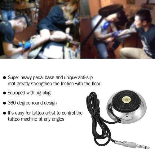 Vista 3 de BoChang Round Gem Pro - Interruptor de pedal de pie de acero inoxidable para tatuaje, interruptor de 360 grados con controlador de cable