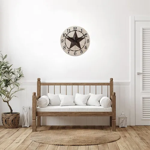Vista 7 de Reloj de pared con diseño de estrella de Texas occidental, reloj de madera retro sin tictac, silencioso a pilas, fácil de leer, elegante reloj