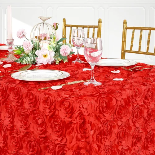 Vista 12 de QueenDream Mantel de roseta dorada de 90 x 132 pulgadas, mantel floral rústico para bodas, fiestas de cumpleaños, eventos y decoración