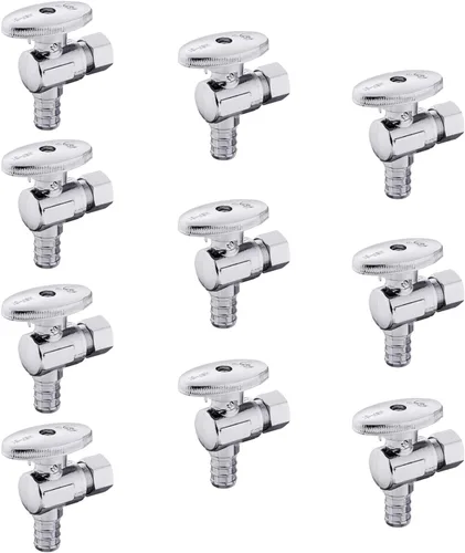 Vista 9 de EFIELD - Válvula de tope de ángulo de giro de 1/4 de pulgada de compresión de 3/8 pulgadas de diámetro exterior x 1/2 pulgada Pex Barb Crimp latón