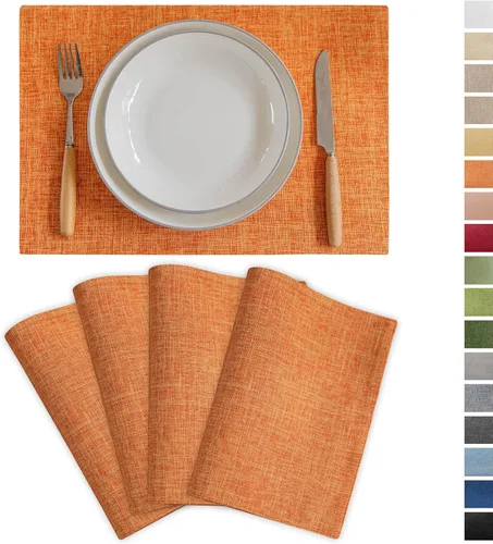 Vista 37 de Demetex - Juego de 4 manteles individuales de mesa de estilo rústico, resistentes al calor, de lino, lavables, de tela, manteles individuales