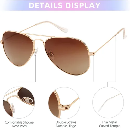 Vista 4 de JOOX - Gafas de sol clásicas de aviador para mujeres y hombres lentes UV400 marco de acero inoxidable livianas