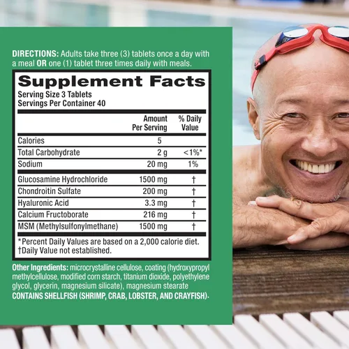 Vista 3 de Move Free MSM 1500 mg (por porción) con glucosamina y condroitina - tabletas avanzadas de apoyo para articulaciones, para flexibilidad de movilidad
