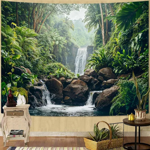 Vista 44 de Zussun Tapiz de Bosque Natural de Montaña Tapiz Verde de Pino Luz Solar Selva para Dormitorio Estético Planta Paisaje de Montaña Tapices Pequeños