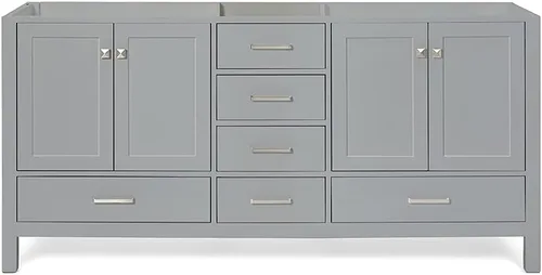 Vista 22 de ARIEL Cambridge Mueble base de tocador de baño de 36 pulgadas, madera maciza, 2 puertas de cierre suave, 5 cajones de cola de milano, roble marrón