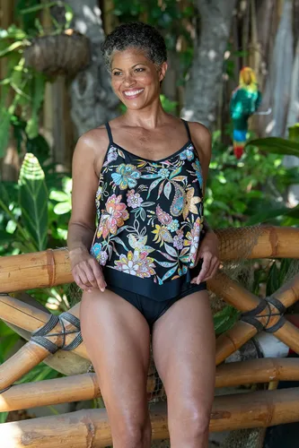 Vista 3 de Traje de baño tankini con cuello en V Azul marino blanco