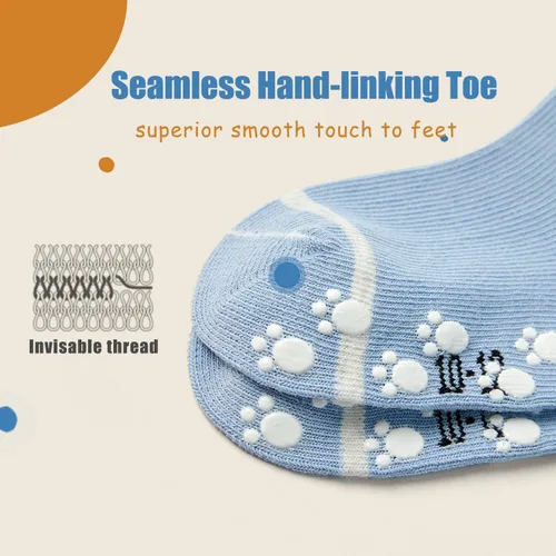 Vista 4 de Moon Tree Calcetines antideslizantes para bebés y niñas, calcetines de rodilla con puños para bebés, calcetines antideslizantes de algodón