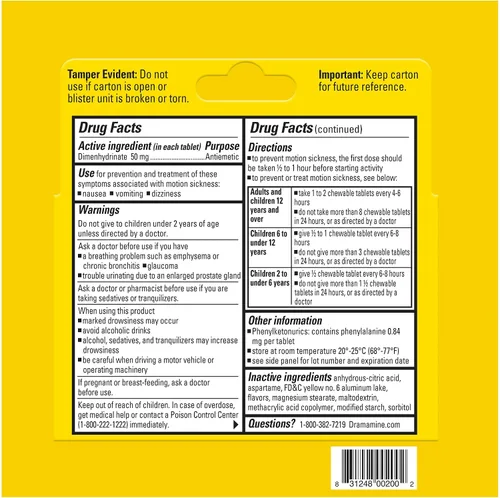 Vista 6 de Dramamine masticable, Alivio del mareo por movimiento, sabor a naranja, 4 unidades Chewables for Nausea Relief During Travel, Prevent & Relieve