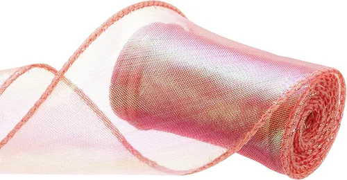 Vista 39 de MECCANIXITY - Cinta de organza con cable de 1 1/2" de ancho, brillante, transparente, con brillo irisado en tonos pastel, cinta de gasa para Beige